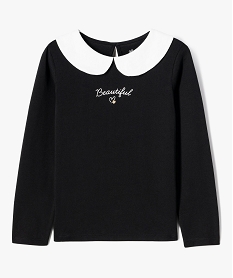 GEMO Tee-shirt à manches longues avec col Claudine fille Noir