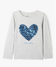 GEMO Tee-shirt manches longues avec motif sequins  fille Gris