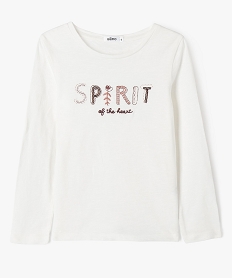 GEMO Tee-shirt manches longues en coton brodé à sequins fille Beige