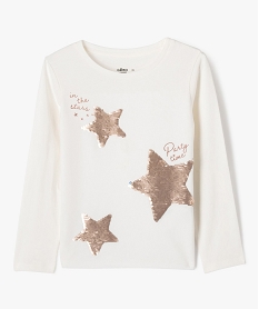 GEMO Tee-shirt manches longues à sequins réversibles brillants fille Beige