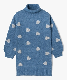 GEMO Robe pull à col roulé motifs coeurs pailletés fille Bleu