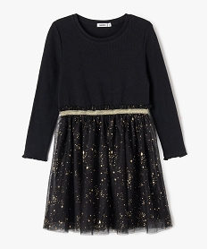GEMO Robe manches longues en maille et jupe en tulle étoilé fille Noir