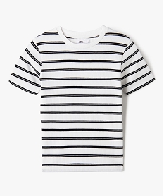GEMO Tee-shirt à manches courtes en maille côtelée fille rayure noir  blanc