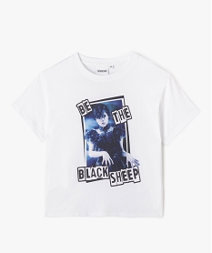 GEMO Tee-shirt manches courtes ample imprimé fille - Wednesday blanc standard