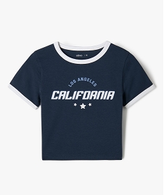 GEMO Tee-shirt manches courtes coupe courte avec motif fille Bleu