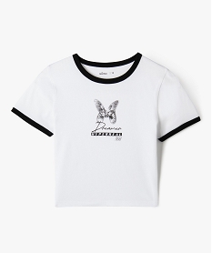 GEMO Tee-shirt manches courtes coupe courte avec motif fille blanc standard
