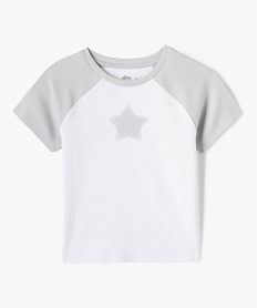 GEMO Tee-shirt manches courtes en maille côtelée stretch fille Gris
