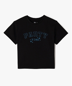 GEMO Tee-shirt manches courtes coupe crop top à paillettes fille noir standard