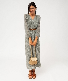 GEMO Robe longue à manches longues imprimé fleuri femme Blanc