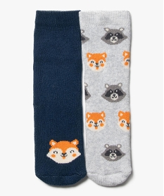 GEMO Chaussettes d’intérieur antidérapantes à motifs renards garçon (lot de 2) Bleu