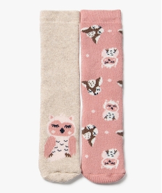 GEMO Chaussettes d’intérieur antidérapantes à motifs chouettes fille (lot de 2) rose standard
