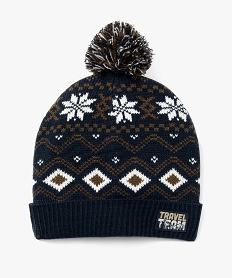GEMO Bonnet en maille jacquard à pompon et revers garçon Bleu