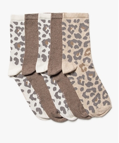 GEMO Chaussettes hautes imprimées léopard femme (lot de 5 paires) beige standard