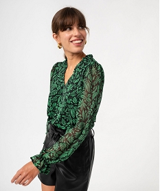 GEMO Blouse manches longues fluide imprimée fleurie femme Blanc