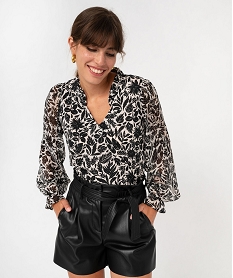 GEMO Blouse manches longues fluide imprimée fleurie femme Beige