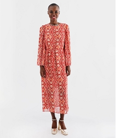 GEMO Robe longue imprimée à manches longues femme Imprimé