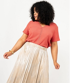 GEMO Tee-shirt à manches courtes et col V femme grande taille rose standard