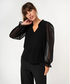 GEMO Blouse unie avec manches longues en voile femme Noir