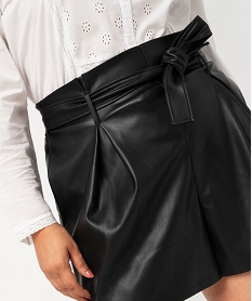 GEMO Short ample à taille haute ceinturée en cuir imitation femme grande taille noir standard