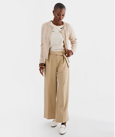 GEMO Pantalon large élégant à plis femme Beige