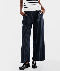 GEMO Pantalon large et fluide à rayures et plis femme Gris