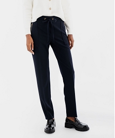 GEMO Pantalon de tailleur en maille fluide et extensible femme Bleu