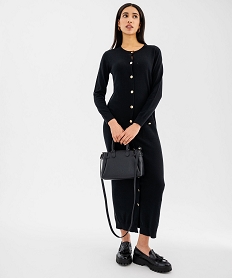 GEMO Robe pull longue en maille à gros boutons dorés femme noir standard