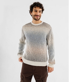 GEMO Pull en maille côtelée tie-and-dye homme blanc standard