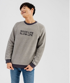 GEMO Pull à col rond avec message brodé homme Gris