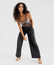 GEMO Pantalon de soirée coupe large en matière satinée femme Noir