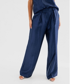 GEMO Pantalon de soirée coupe large en matière satinée femme Bleu