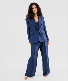 GEMO Veste de tailleur à grand col en matière satinée femme Bleu