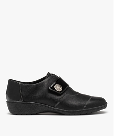 GEMO Derbies confort femme dessus cuir uni à bride scratch Noir