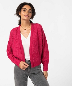 GEMO Gilet femme en maille ajourée scintillante rose standard