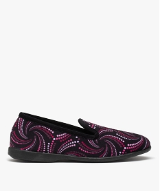 GEMO Chaussons charentaises en velours ras imprimé femme Noir