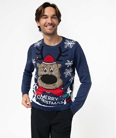 GEMO Pull de Noël homme avec motif peluche Bleu