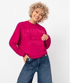 GEMO Sweat femme ample et court avec message rose standard