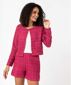 veste femme aspect tweed coupe courte rose vestesL355901_1