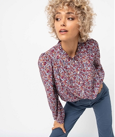 GEMO Chemise femme à motifs fleuris et col froncé kaki vif