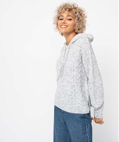 GEMO Pull femme à capuche en maille fantaisie Gris