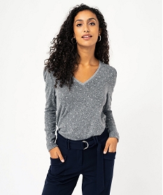 GEMO Tee-shirt manches longues avec col V à motifs scintillants femme Gris
