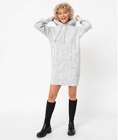 GEMO Robe pull femme en maille à capuche avec torsades Gris