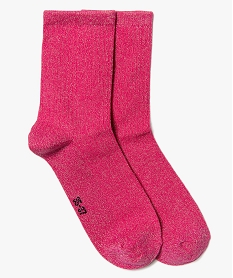 GEMO Chaussettes femme unies pailletées Rose