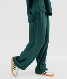 GEMO Pantalon large et fluide en viscose froissée et satinée femme Vert