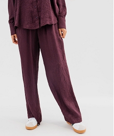 GEMO Pantalon large et fluide en viscose froissée et satinée femme Violet