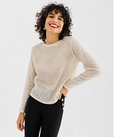 GEMO Tee-shirt manches longues scintillant en maille ajourée femme Blanc