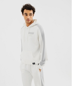 GEMO Sweat à capuche en maille extensible imprimé devant et dos homme blanc standard