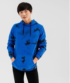 GEMO Sweat à capuche imprimé homme bleu standard