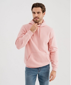 GEMO Sweat à capuche en molleton douillet uni homme Rose