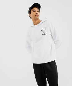 GEMO Sweat à capuche avec intérieur molletonné et motif poitrine homme blanc standard